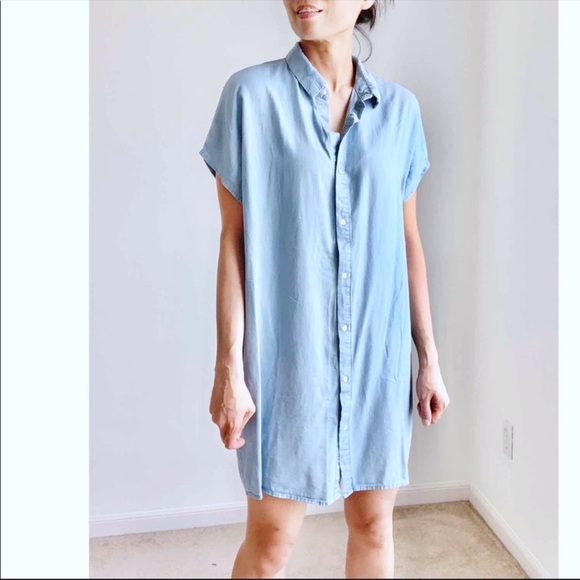 Chambray Collar  Button Shirt Dress - Picture 4 of 6
